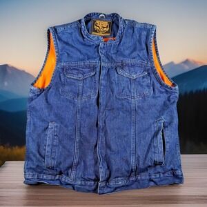Milwaukee Leather Denim Vest‎ Mens 2XL Snap Zip Concealed Carry Pocket Biker